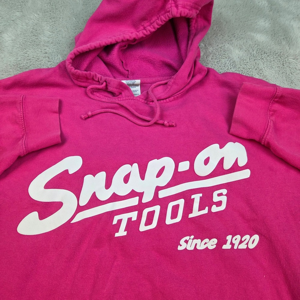 Snap-on Cotton Hoodie Mens XL Graphic Logo Pullover Kangaroo Pocket Bright Pink